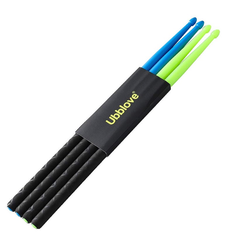 Ubblove Nylon Drumsticks 5A 2 pair with ANTI-SLIP Handles for Drum Light Durable Plastic Exercise 2 Pair Drum Sticks for Kids Adults Musical Instrument Percussion Accessories (Blue and Green) - Image 1